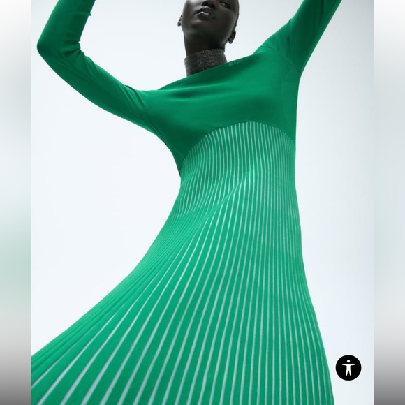 ZARA PLEATED KNIT MIDI DRESS - Picture 2 of 9